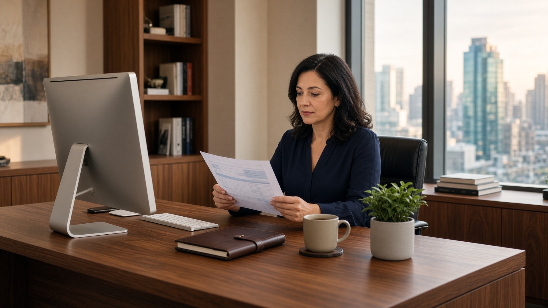 AKcount bookkeeper working at an office desk